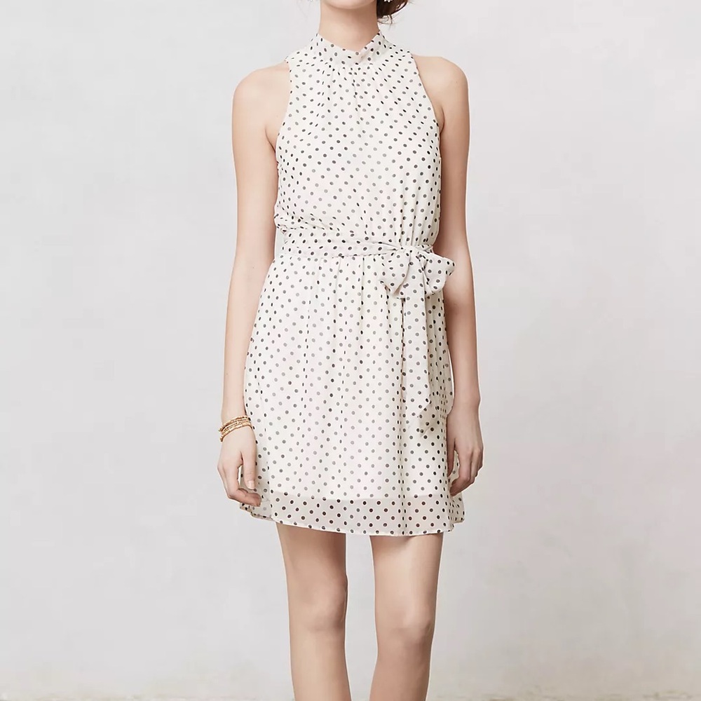 NWT Anthropologie Sheer Deja Dot Dress Size Large Tie Neck & Belt by Sweet Pea